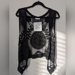 Honeylee Black Sheer Lace Vest MEDIUM
